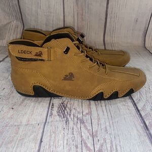 LDECK Womens 8.5 Brown Ankle Boots Lace Up Casual Comfort Walking Shoes